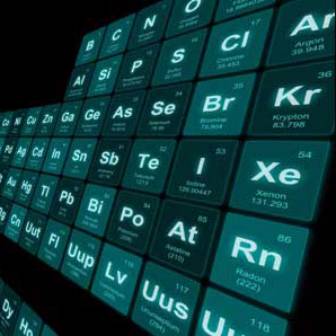 A glowing neon green periodic table of elements 